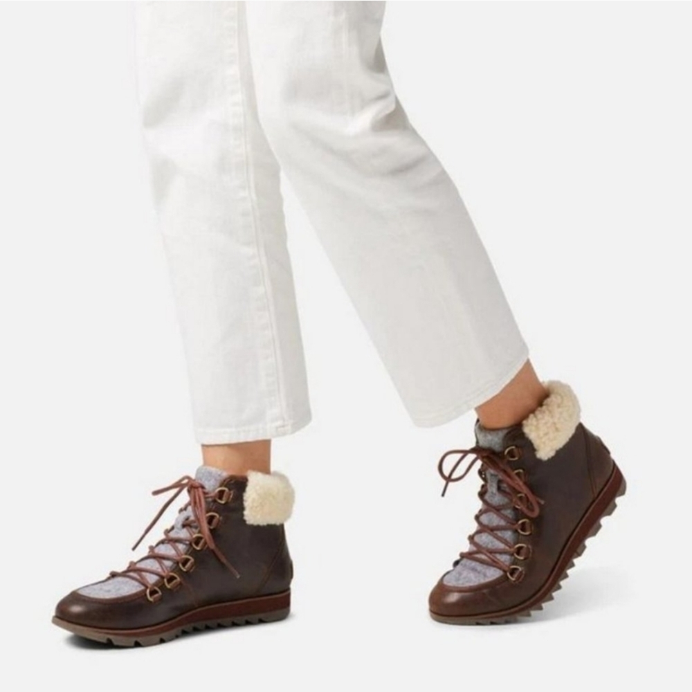 NEW Sorel Harlow Lace Cozy Winter Ankle Boots  Brown Leather Waterproof